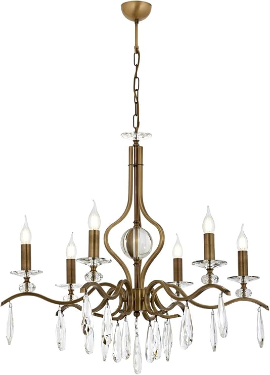 Avonni AV-60394-6E Eskitme Kaplama Klasik Avize E14 Metal Kristal 80cm