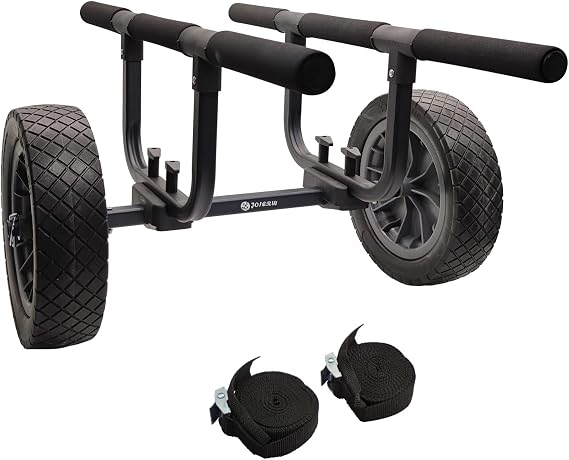 JOIERW Heavy Duty Kayak Cart, Width Adjustable Canoe Cart with 12inch Flatfree Beach Wheels Boat Dolly Cart Transport Carrier