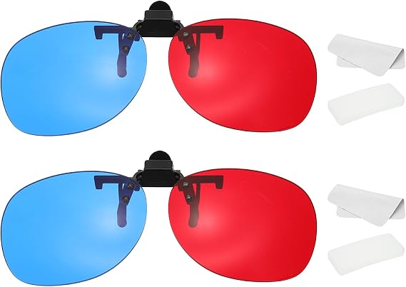 Meccanixity 2セット レッドブルー/シアン 3dクリップオングラス アナグリフ 3dビューンググラス ハンギングフレーム 円形ガラスケースと眼鏡クロス付き 映画/劇場/ゲーム/テレビ/写真/プロジェクター用
