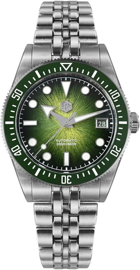 San Martin Automatic Dive Watch, Green Dial, 316L Stainless Steel, 37.5mm Case, 200M Water Resistant 9015 Movement, Model SN0148-GX