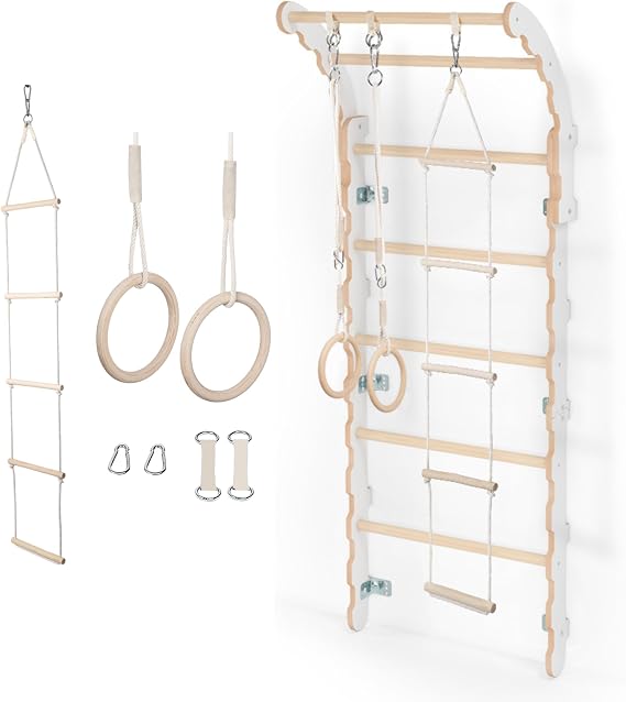 MAMOI Indoor Climbing Frame Wall Bars for Rooms Gym Rings for Climbing Climbing Wall and Play Equipment Gym Equipment with Pull-Up Bar for Indoors Sports Equipment