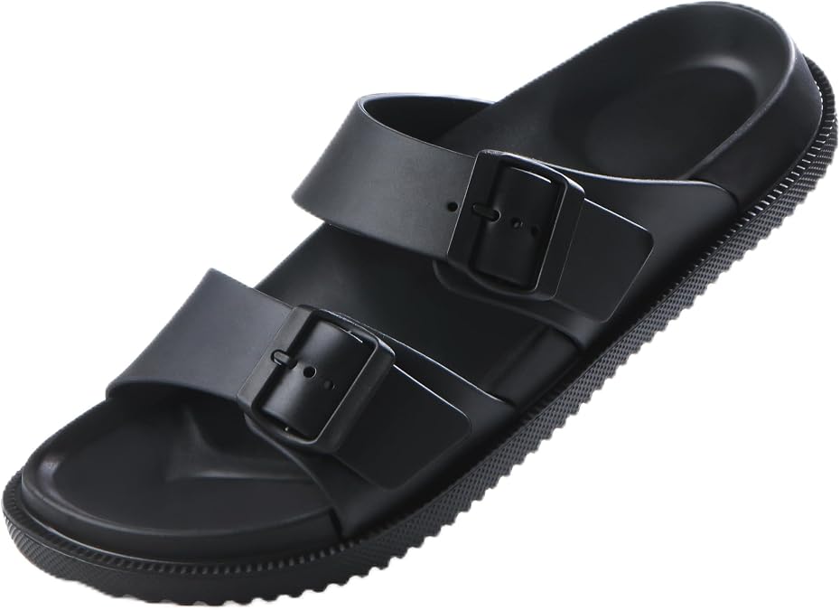 BEMGNAR Men's Adjustable Slides with Double Buckle - Lightweight EVA Flat Sandals for Comfort & Support