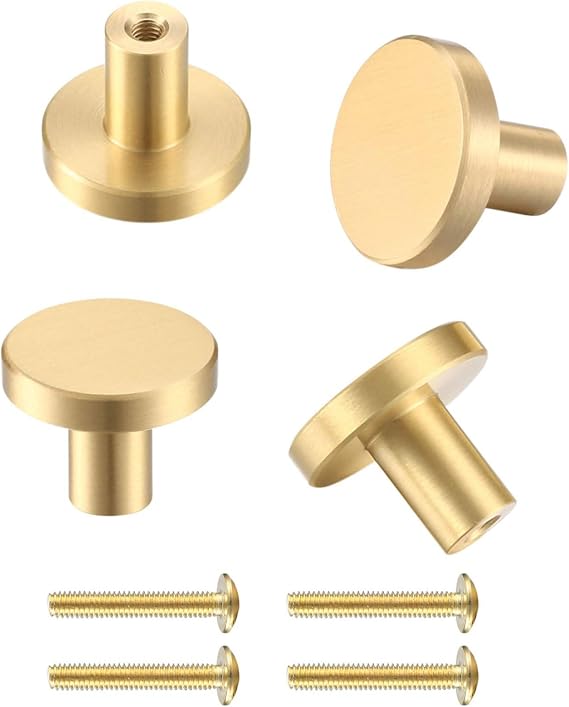 4 Pcs Door Knobs and Handles, Brass Round Cabinet Knobs, Single Hole Cupboard Door Handles, Small Pull with Screws for Drawer, Wardrobe, Cabinets, Doors, Decoration(Gold, 20 * 25mm)