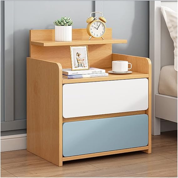 Night Stand Bedside Table Modern Minimalist with Shelf Simple Double Drawer Storage Storage Cabinet Home Bedroom Bedside Table Bedstand(B)