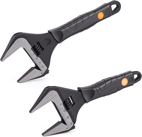 2Pcs Adjustable Spanner Set, Wrenches with Non-Slip Handle, Wide Jaw Opening Black Oxide Finish, Heavy-Duty Plumbing Tools for Plumbers, Cr V Alloy Steel (6" and 10")