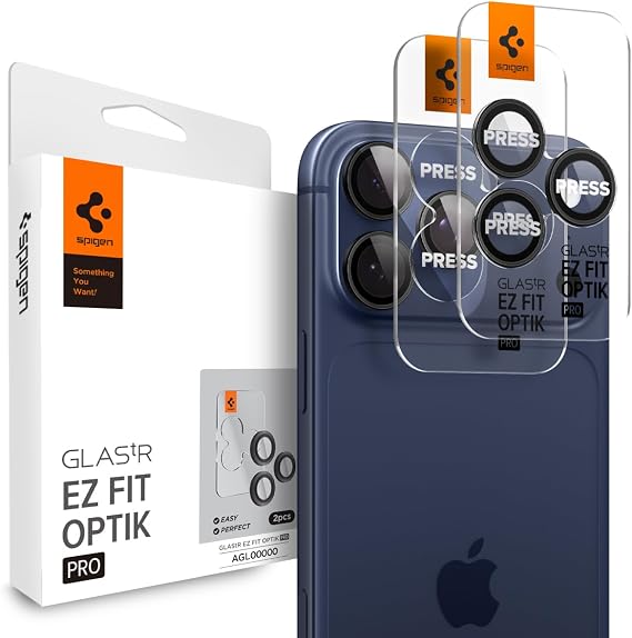 Spigen iPhone 17 Pro/Pro Max / 16 Pro/16 Pro Max / 15 Pro/15 Pro Max ile Uyumlu Kamera Lens Koruyucu Cam Kolay Kurulum Glas.tR EZ Fit Optik Pro (2 Adet) Black - AGL05205