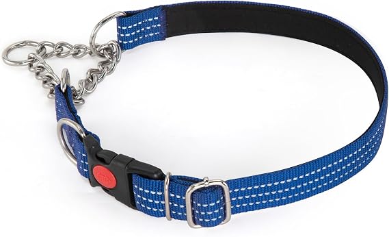 Martingale Collars,Reflective Dog Collar,Side Release Buckle,Adjustable Chain Training Pet Collars (Blue, L,Neck 38-69cm)