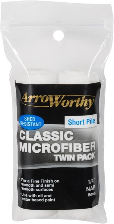 Arroworthy Classic 4" Microfiber Mini Rod Style Twin Pack Short Pile (Compatible with 4" Push fit Roller Frame)