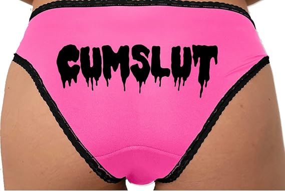 Knaughty Knickers Cumslut Pink and Black Bikini Panties for Cum Sluts