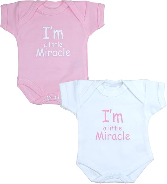 Premature Early Baby Clothes Pack of 2 Bodysuits/Vests 1.5-7.5lb I'm a Little Miracle' Pink or Blue