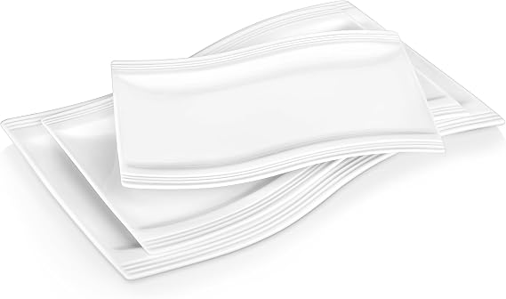 MALACASA Large Serving Platter Set, 15"/13"/11" Serving Dishes Set of 3, Porcelain Platters for Entertaining, Rectangular Serving Trays for Party,Mircowave, Oven, Dishwasher Safe, White