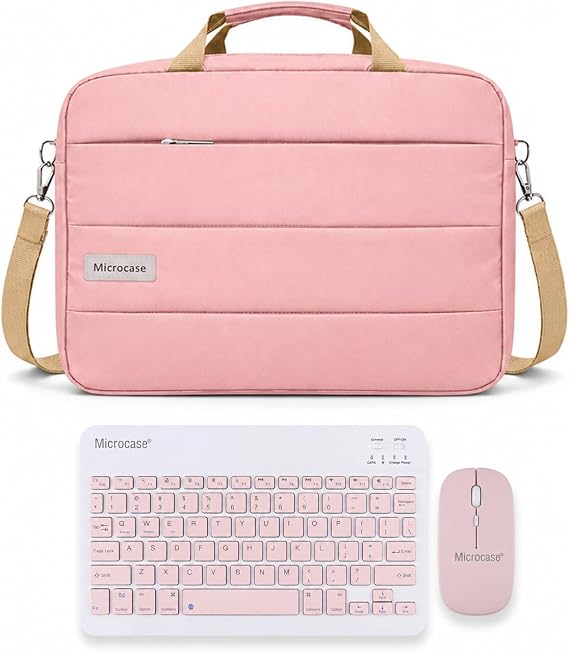 Microcase Apple iPad A16 11. Nesil (2025) ile Uyumlu Tablet Notebook Macbook Çantası + Bluetooth Klavye ve Mouse Set Pembe - AL5895