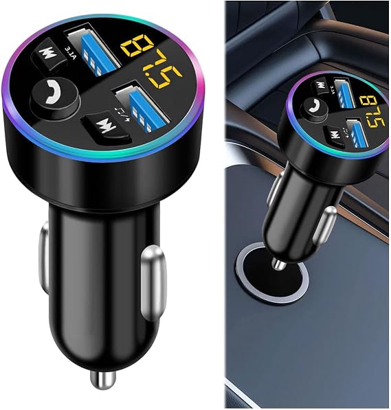 Bluetooth Car Charger Adapter,Car Bluetooth Transmitter,FM Wireless Radio Bluetooth Car Adapter,Han-d-Free Calling,Music Player,for iPhone 16 15 14 12 11 Pro Max,Samsung S24 S22 S21 S20 FE Ultra S23
