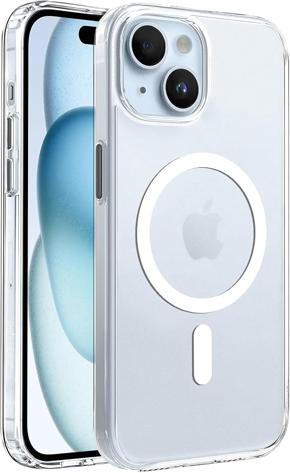 Minesk iPhone 15 Plus-14 Plus için MagSafe ile Uyumlu SuperMatt Serisi Arkası Parmak izi Tutmayan Sert Mat Polikarbonat Kenarları Tpu Silikon Metal Tuşlu Şeffaf Kılıf Kapak (Manyetik, 15 Plus-14 Plus)