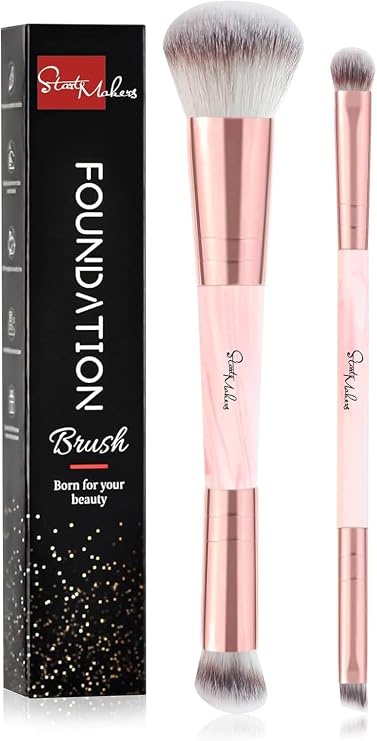 Foundation Brush Start Makers 2 pcs Dual-ended 2-in-1 Kabuki Makeup Brushes For Buffing, Blending, Sculpting, Highlight, Contouring