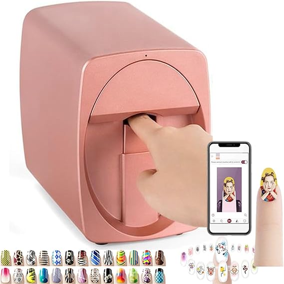 Smart Nail Printer,H1 Nail Art Printing Machine,Mobile Nail Art Printing Machine,3D Smart Nail Printer,Automatic Recognition of Nail Shape,with Metal Case for Home Usage Nail Salon,Gold