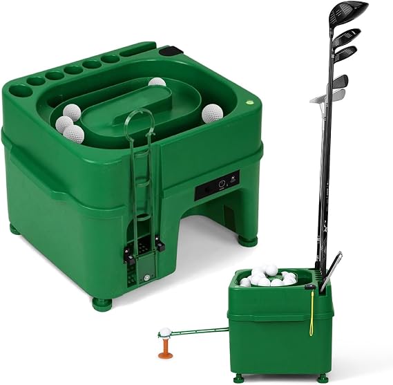 Automatic Ball Pitching Machine with Driver Adapter, Holds 40 Balls, Ideal for Indoor Simulators and Driving Ranges