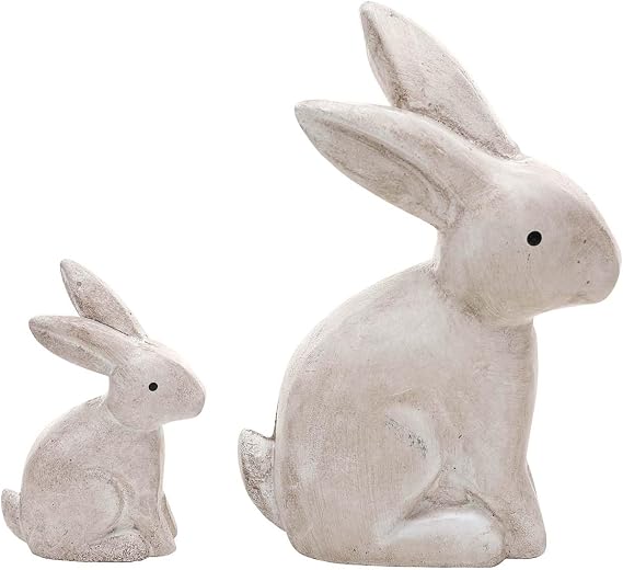 DN DECONATION Pack of 2 Wooden Easter Bunny Figures Static Rabbit Decoration for Easter and Spring Modern Wooden Figures Easter Decoration for Table Windowsill Gift Set 7.6 x 9.5 cm and 12.7 x 17.8 cm