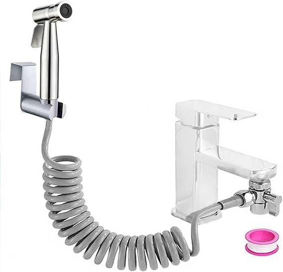 Bidet Stainless Steel Hand Shower Set, Bathroom Bidet Attachment with Faucet Dispenser, 59 inches Telescopic Hose and Hand Shower Holder