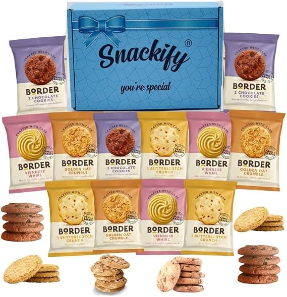 Border Biscuits Big Gift Box Luxury British Hamper Bundle 12 Twin packs (24 Single) Individually wrapped, Snackify Gift Box | Gift for Him & Her | Perfect Gifting for all Ocassions | Biscuits Hamper