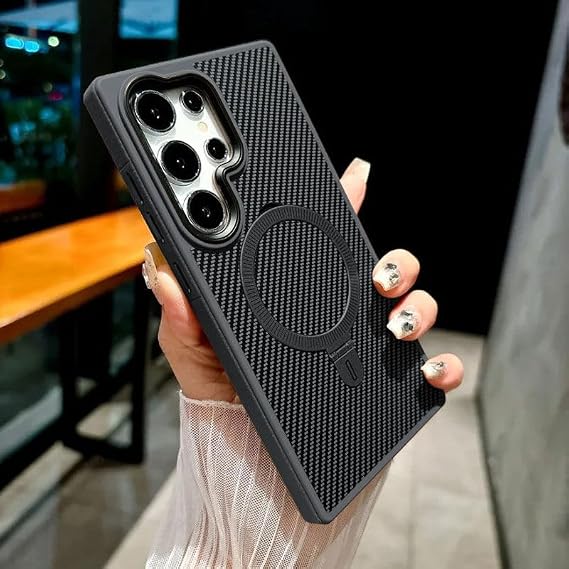 Zebana Samsung Galaxy S24 Ultra ile Uyumlu Kılıf Zebana Best Karbon Fiber Kılıf (Kablosuz Şarj Destekli) Siyah