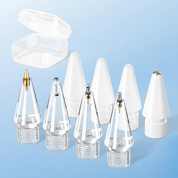 Upgraded Replacement Tips for Apple Pencil 1/2/Pro/USB-C, 8PCS Mix Metal Tips Apple Pens Nibs iPencil Nibs Accessories for all generation, Supports Tilt/Pressure Sensitivity with Box for Draw & Write
