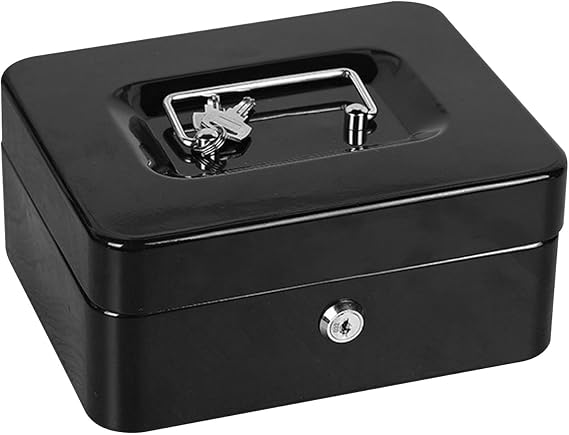 Fireproof Document Box with 2 Keys Lock,Safe Storage Box for Valuables,Large Capacity Portable Document Box Metal Safe Storage Box for Home Car Travel (Black)