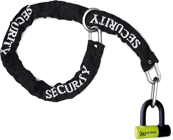 URBAN UR59120 Mini U Anti-Theft Lock with Chain Loop 120 cm, Double Function, Safer for Motorcycle Padlock, High Security Lock and Double Lock, Universal Anti-Theft for Motorcycle, Scooter, Bicycle