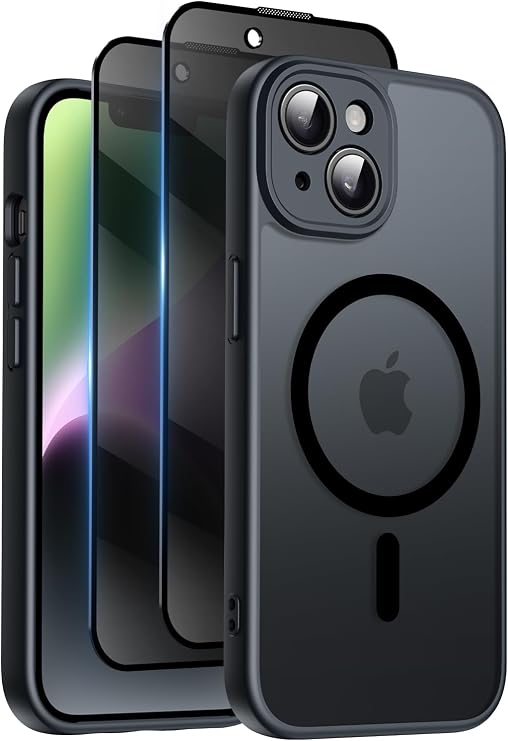 Qasyfanc for iPhone 14 Plus Case, Privacy Screen Protectors X2, Black