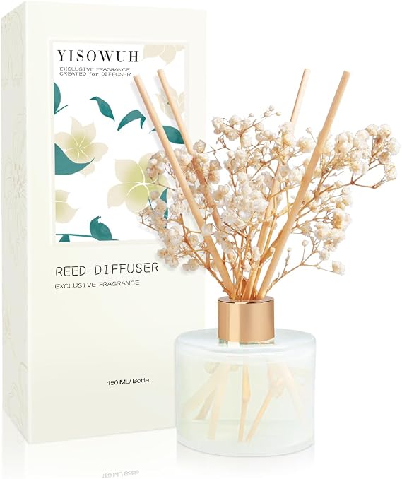 Scent Reed Diffuser Set, 5.28oz (150ml) White Jasmine Scent Diffuser with 8 Sticks Long Lasting Fragrance for Home, Bathroom, Room Decor