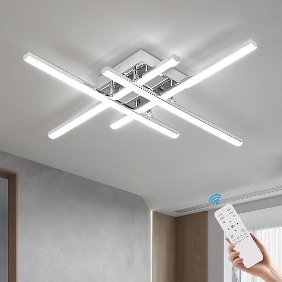EIDISUNY Modern Dimmable Ceiling Light LED, 60cm 42W Silver 4 Built-in LED Boards, 3000K-6000K, LED Dimmable Ceiling Lights Fixtures with Remote Control for Bedroom Hallway LivingRoom Corridor Kitchen [Energy Class E]