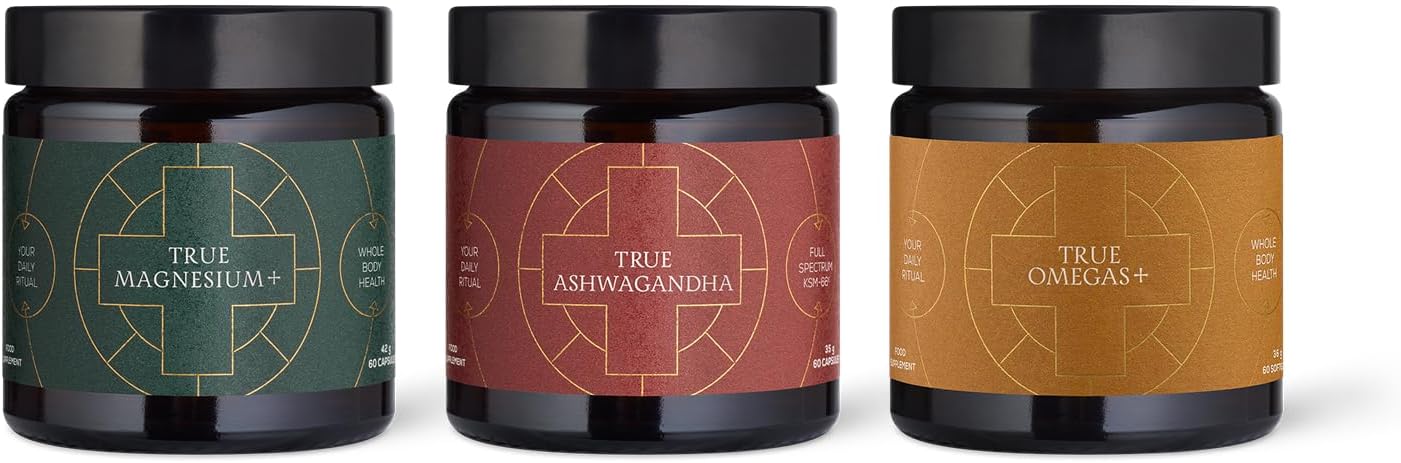 Ancient + Brave Bundle of True Omegas+60 Capsules + 3-in-1 Magnesium 60 Capsules + Ashwagandha 600mg - Nutrition Supplement - High Strength Magnesium Supplement - Daily Balance & Wellbeing