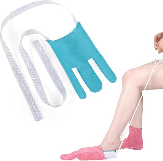 Sock Aid Tool for Putting Socks Easy On and Off for Elderly, Disabled, Pregnant, Diabetics - Pulling Assist Device - Sock Helper (Blue)