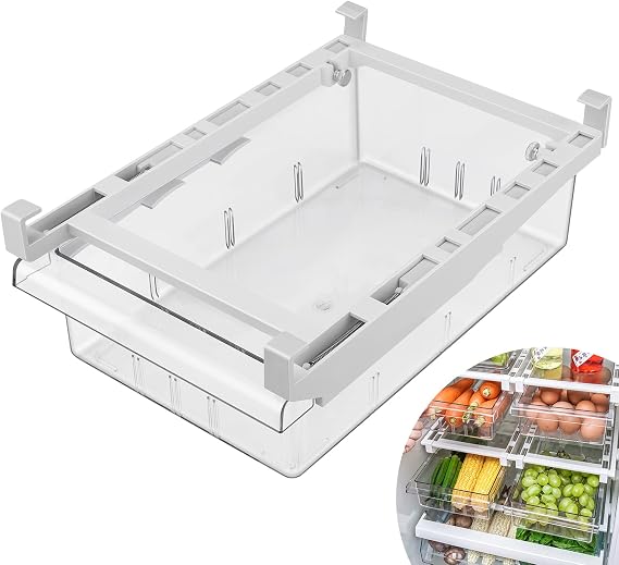 Transparent Fridge Organizer Removable Fridge Drawer Box Fridge Storage Box with Handle for Fridge Kitchen Cabinets Fruit Vegetable