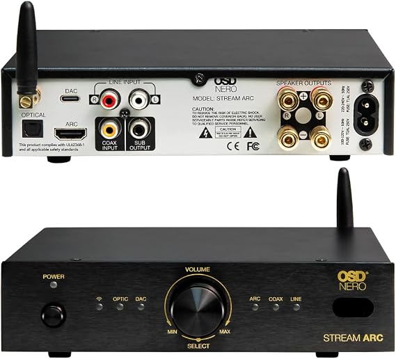 OSD Audio Nero Stream ARC 100W 2Ch Stereo Amplifier Class D w/ARC Input, Wireless BT, Type-C DAC, Optical