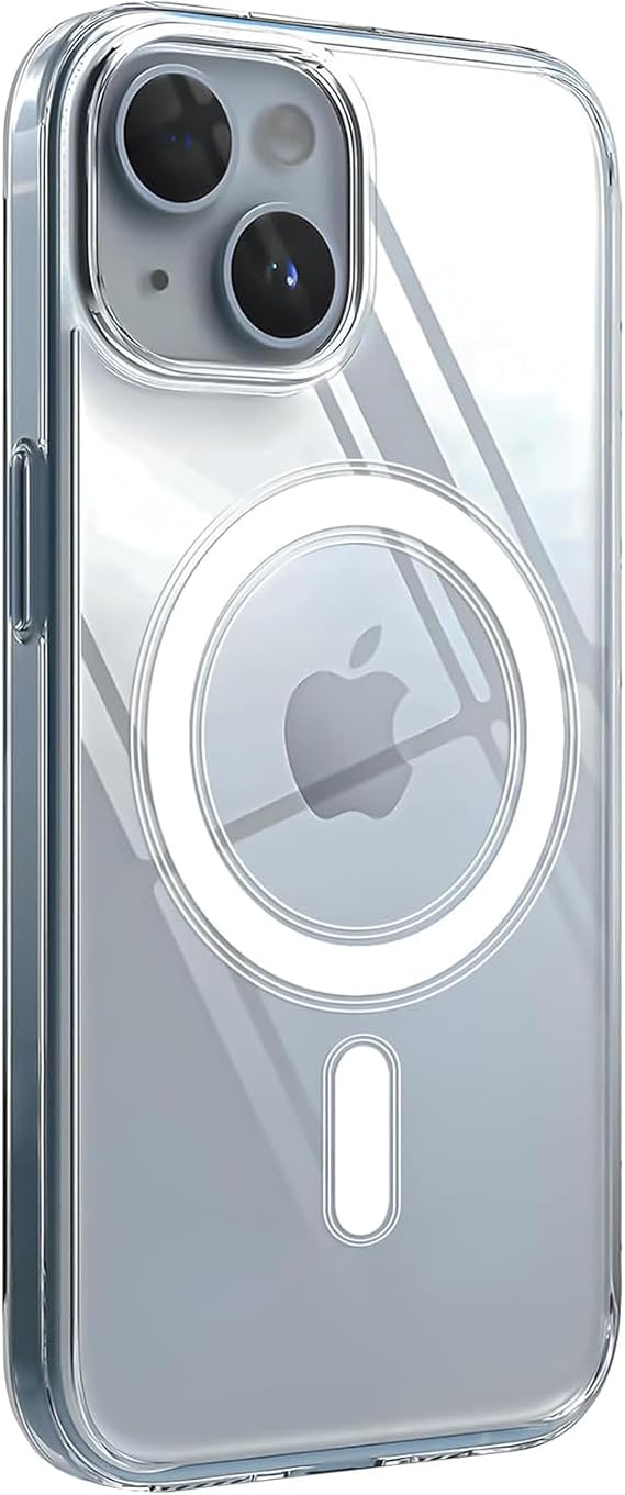 Minesk iPhone 15 Plus için Magsafe ile Uyumlu Şeffaf Kılıf Kristal Berraklığında Materyal Polikarbonat Arka Kısım ve Silikon Kenarlar Wireless Kablosuz Şarj Destekli Kılıf Kapak (15 Plus)