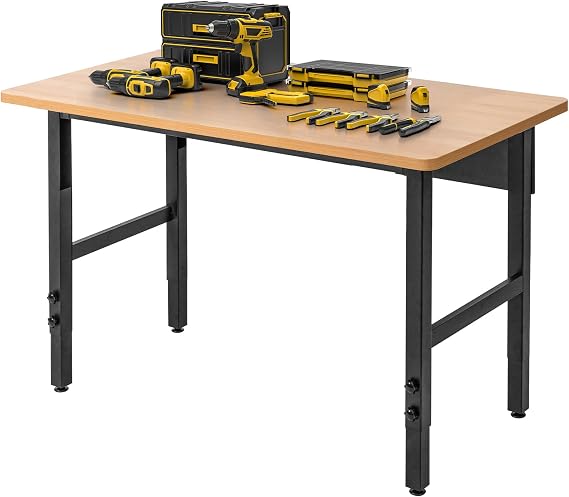 Verstellbare Werkbank, Arbeitstisch für die Garage, robuste Werkbank aus Hartholz mit hoher Tragfähigkeit, schwerer Arbeitstisch für Werkstatt, Büro, Garage und Zuhause