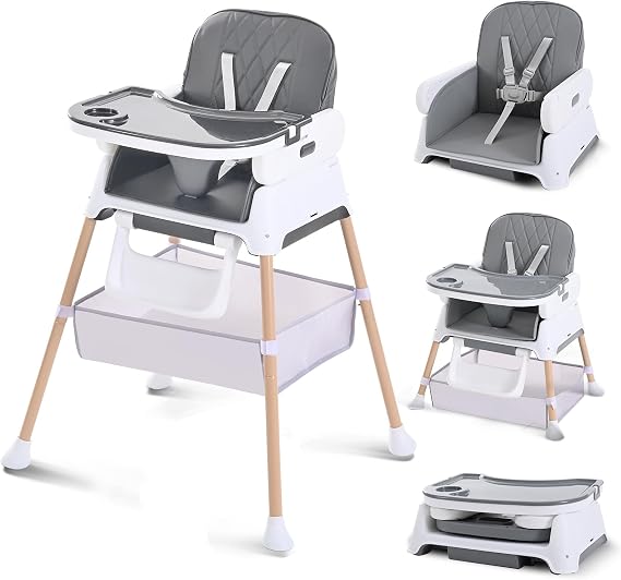 High Chairs for Babies and Toddlers, Adjustable Convertible 3 in 1 Baby High Chair, Portable Compact Baby Infant Feeding Chair Travel Highchair Booster for Toddler, from 6 Month to 3 Years Grey