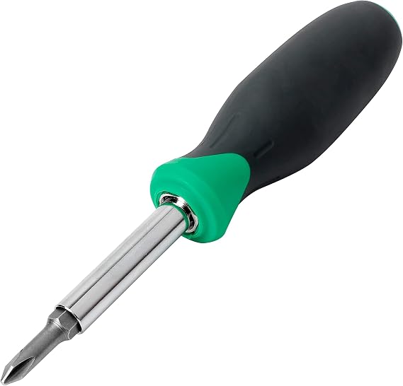 Amazon Basics 6-in-1 Multi-purpose Screwdriver and Socket Wrench, Interchangeable Tips, Handle with Padded Grip, Phillips and Flat