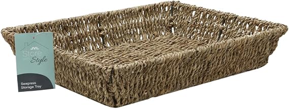 JVL Seagrass Rectangular Storage Tray, Natural
