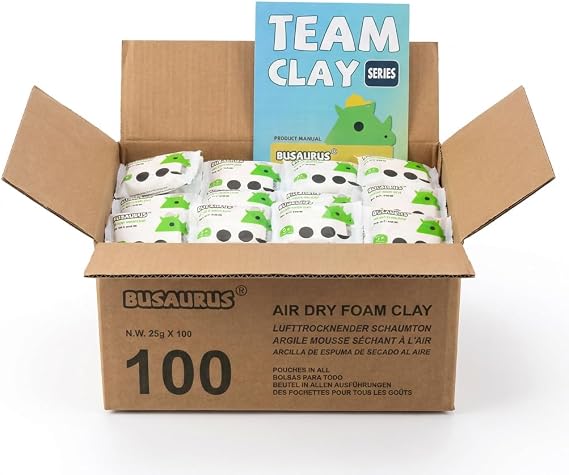 100 Pack White Air Drying Foam Clay, 25g Individual Pouches, Soft Magic Modelling Clay for Kids, Primary School Art Supplies for Teachers, Butter Slime Mix-in, Foam Like Texture, Air Hardening