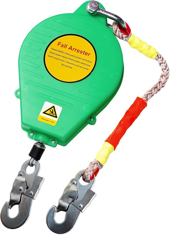 Retractable Fall Protection Device 150KG Approved Safety Harness 3-20m Lifeline for Height Work Green/Yellow Anti-Fall System (Yellow 3 Meters)
