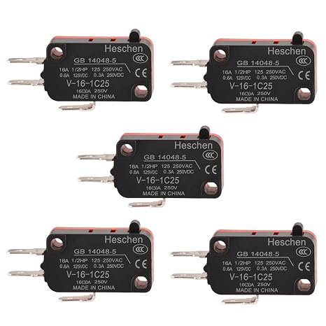 Heschen V-16-1C25 Micro Switch SPDT Pin Button Type 16A 250VAC 5 Pack