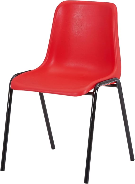 Red Plastic Stacking Chair - Indoor/Outdoor Seating for Home, Office, Classroom, Restaurant & Commercial Use - Steel Frame & Ergonomic Seat