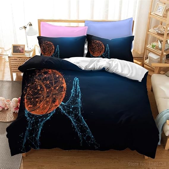 Bedding Double Bed Set Basketball Bedding Double Bed Set - Microfibre Quilt Cover 230x220 cm - Comforter Cover with 2 Pillowcases(Double)