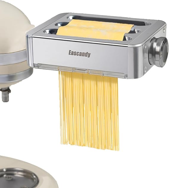 Eascandy Stainless Steel Pasta Attachment for KitchenAid, Metal 3-in-1 Pasta Attachment for KitchenAid Stand Mixer, 8-Speed Adjustable Pasta Roller Attachment for Fettuccine Linguine Pasta Sheets
