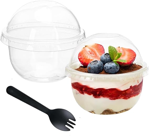 50 Pcs Dessert Cups with Lids and Spoons, 250ml Round