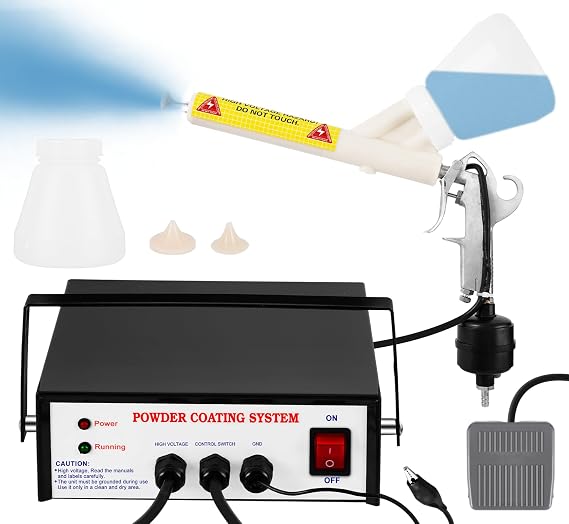 MXBAOHENG Electric Powder Coating Gun 30-50KV with 3 Nozzles 2 Powder Cups