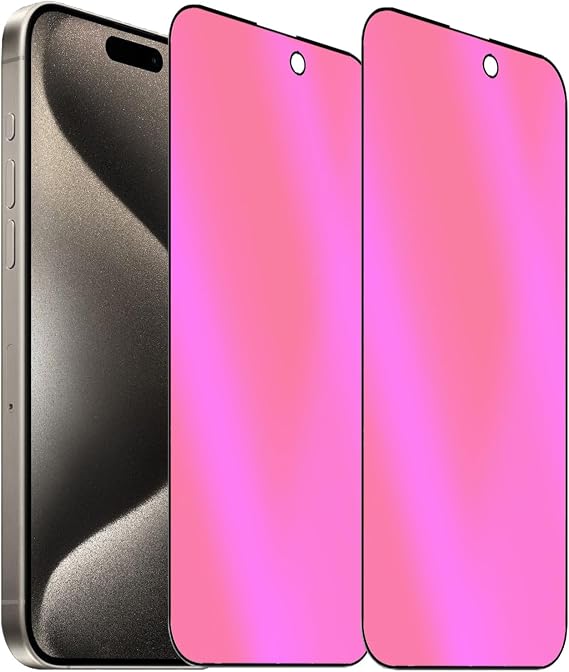 アンチブループライバシー強化ガラス iPhone 15 Pro Maxミラー用 覗き見防止 スクリーンプロテクター 覗き見防止フィルム 電気メッキ グラデーション カラフル 6.7インチ 2個パック