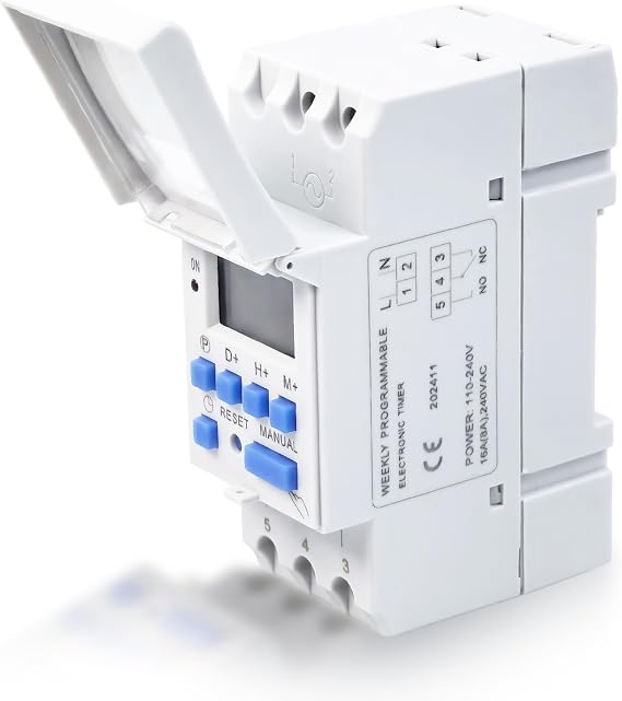 Flylin THC15A Digital Timer Switch, DIN Rail Programmable 220V 15A